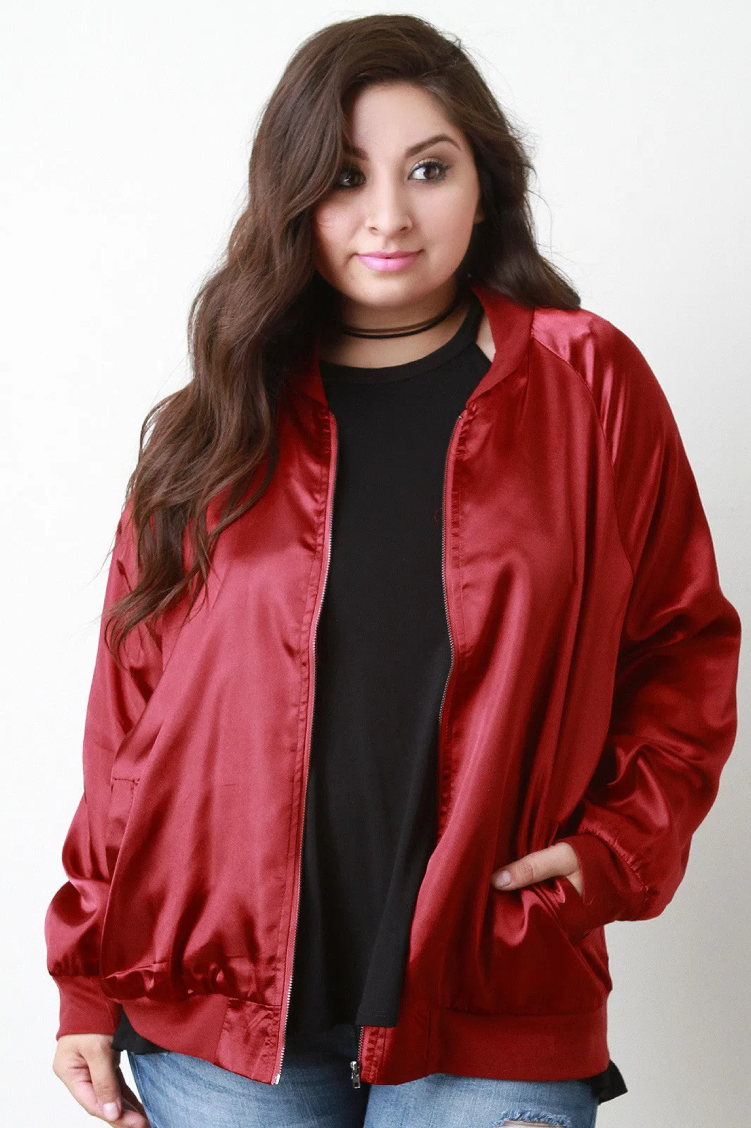 High Shine Satin Bomber Jacket