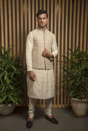 Ivory Raw Silk Embroidered Bandi Kurta Set