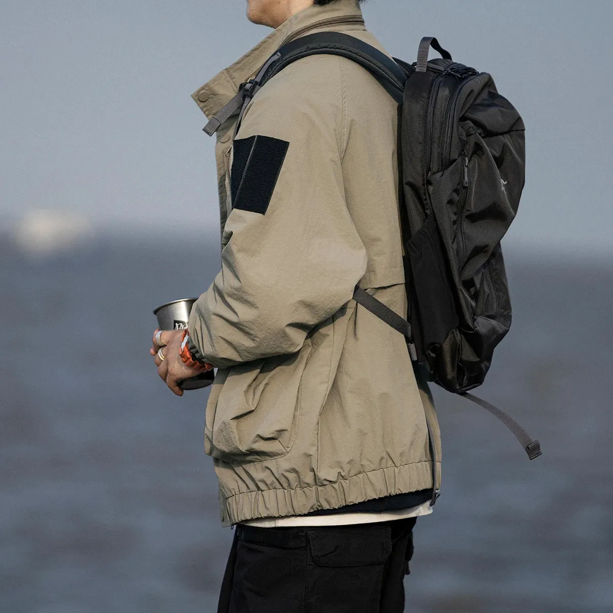 Japanese Streetwear Cargo Jacket with Multi-Pocket Design and Stand-Up Collar