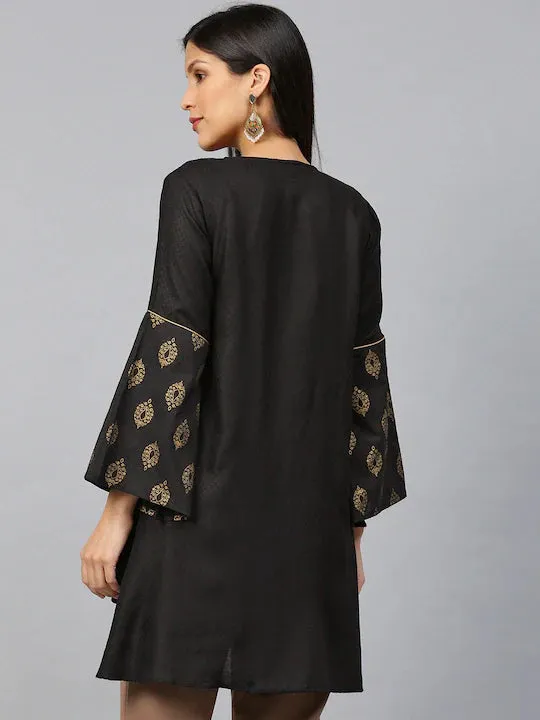 Jashvi Black Self-Design A-Line High-Low Tunic