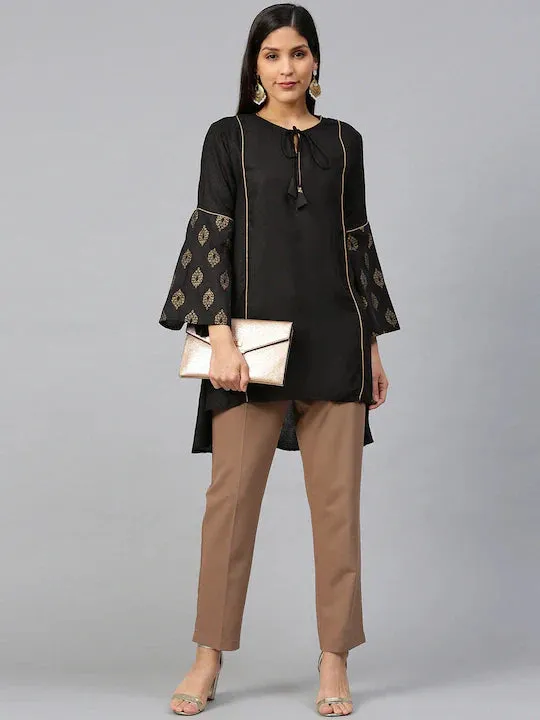 Jashvi Black Self-Design A-Line High-Low Tunic