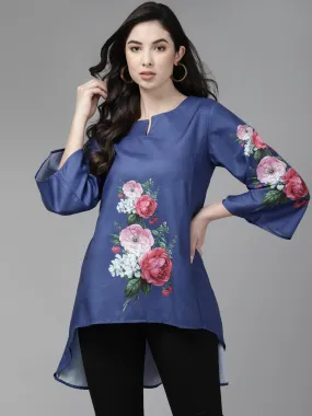 Jashvi Blue & Pink Printed High-Low Tunic