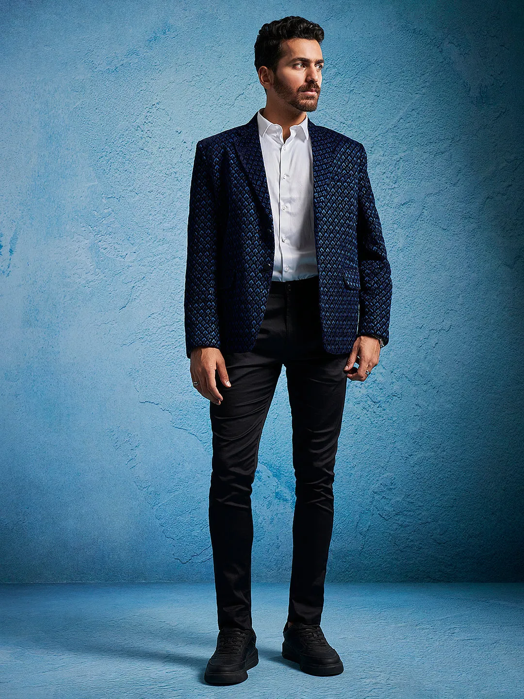 Jashvi Men's Blue velvet Blazer