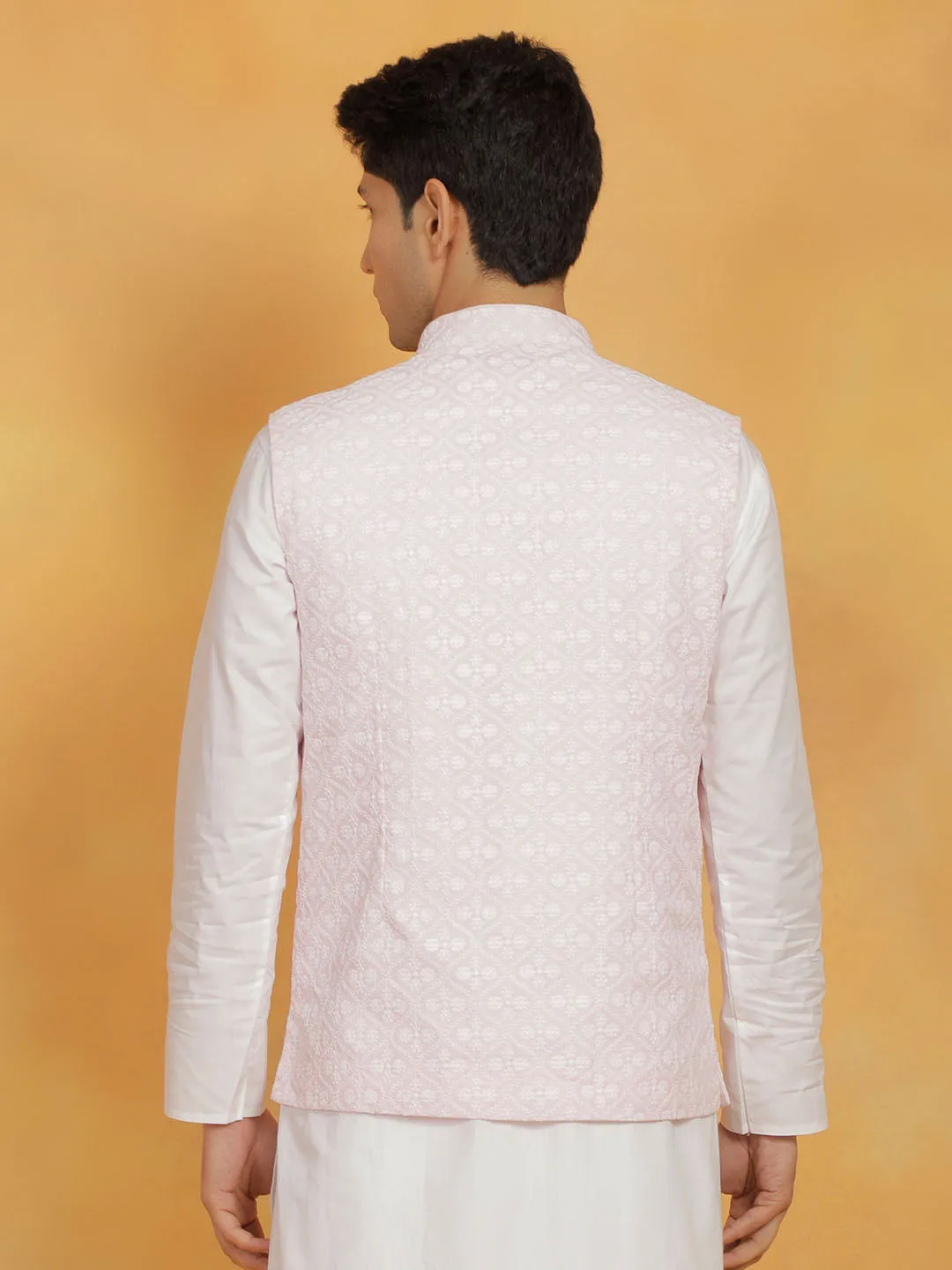 Jashvi Men's Pink Cotton Nehru Jacket