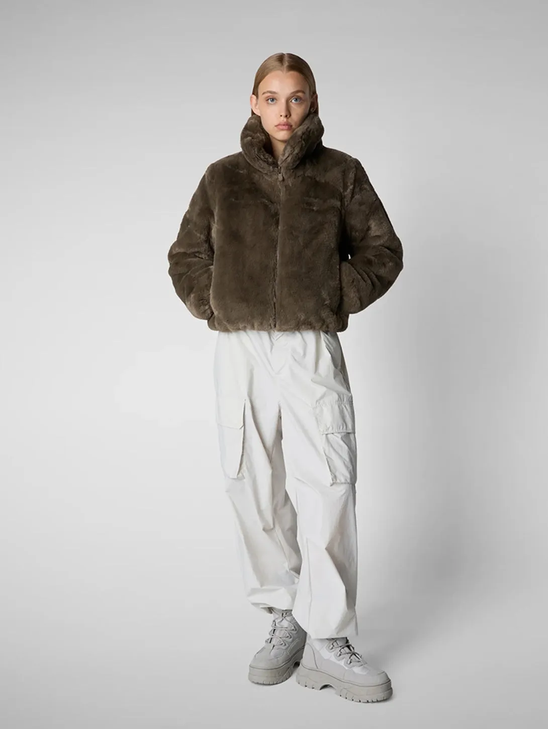 Jeon Faux Fur Jacket - Mud Grey