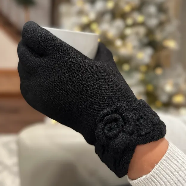 Jet Black Alpaca Knit Fleece Lined Gloves