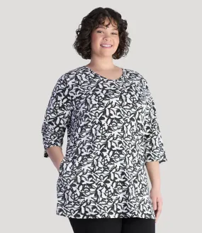 Junonia 3/4 Sleeve Pocketed Tunic Black and White Wildflower