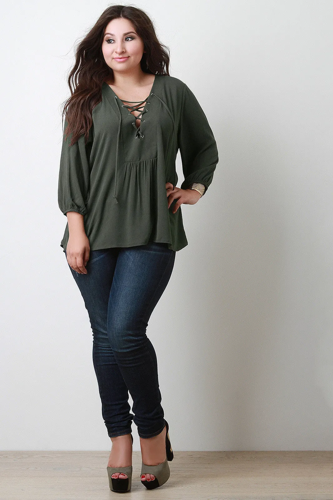 Lace Up Long Sleeved Tunic Top