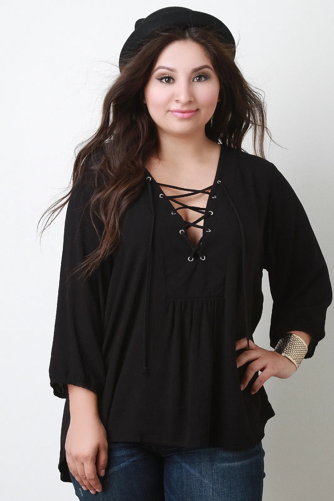 Lace Up Long Sleeved Tunic Top