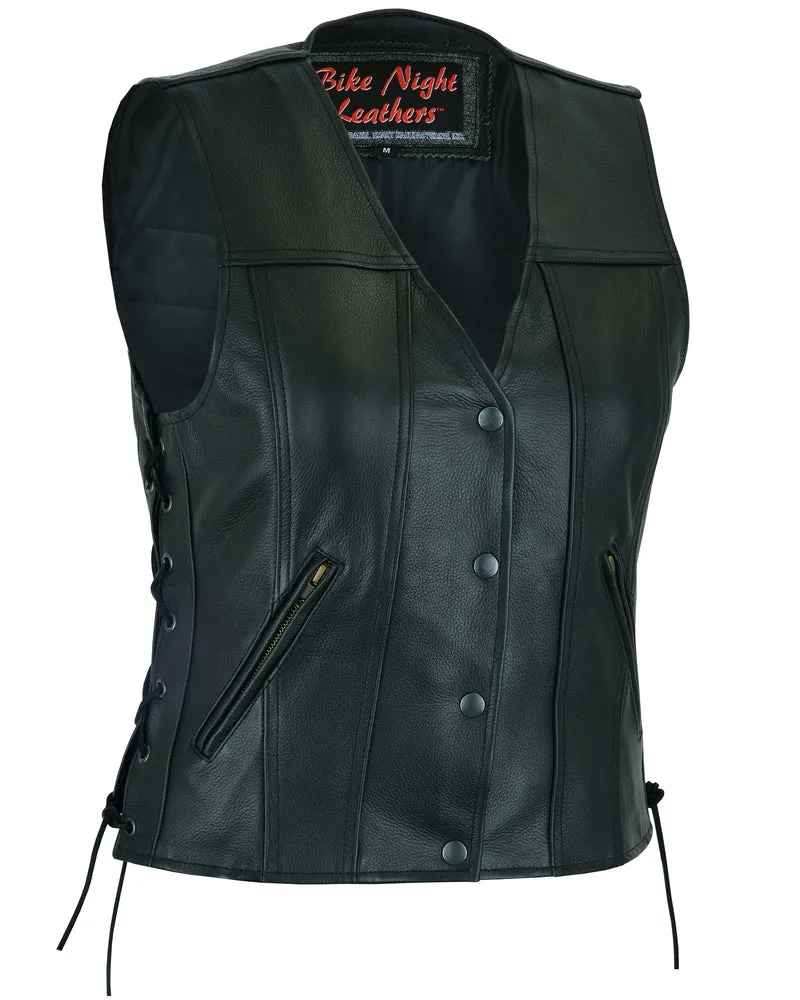 Leather Her Miles Single Panel Concealment Bike Night Leather Vest