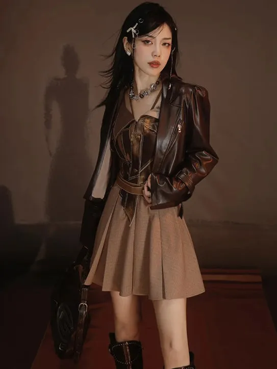 Leather-Jacket＆Trench-Coat Layered Nichi Classy Set-Up【s0000004017】