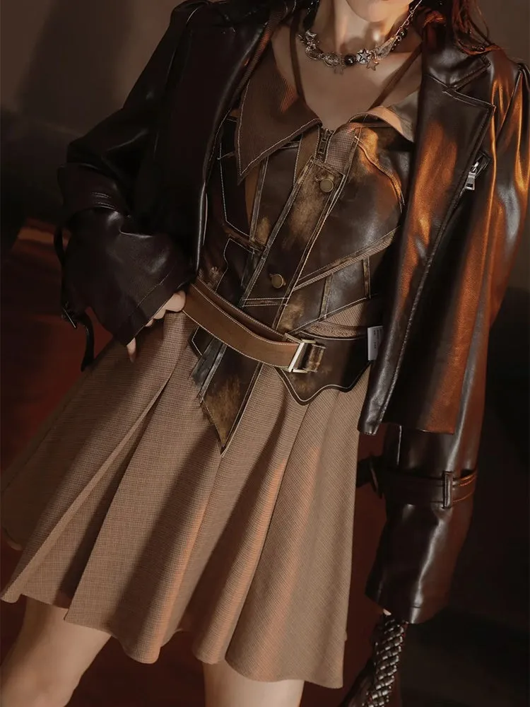 Leather-Jacket＆Trench-Coat Layered Nichi Classy Set-Up【s0000004017】