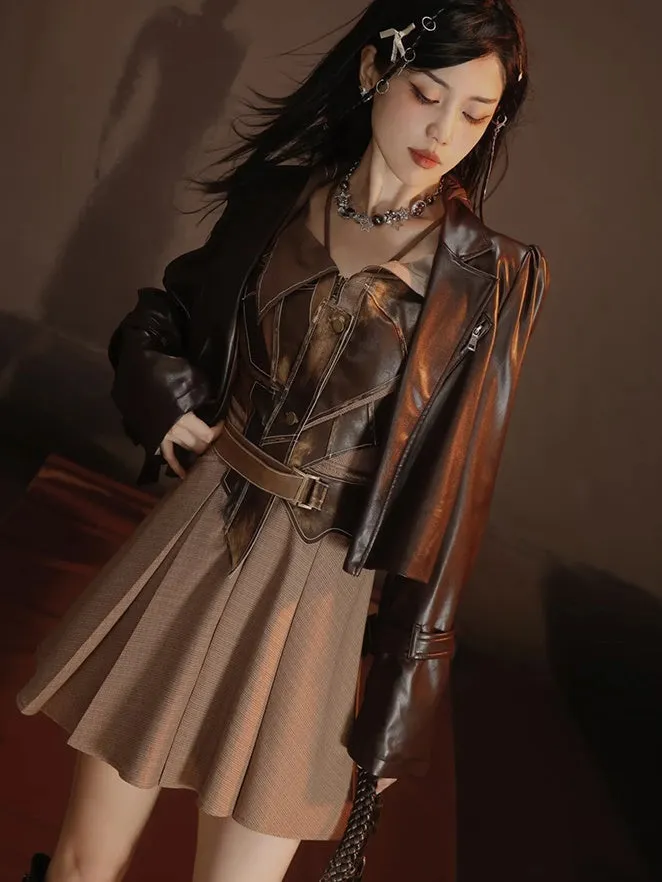 Leather-Jacket＆Trench-Coat Layered Nichi Classy Set-Up【s0000004017】