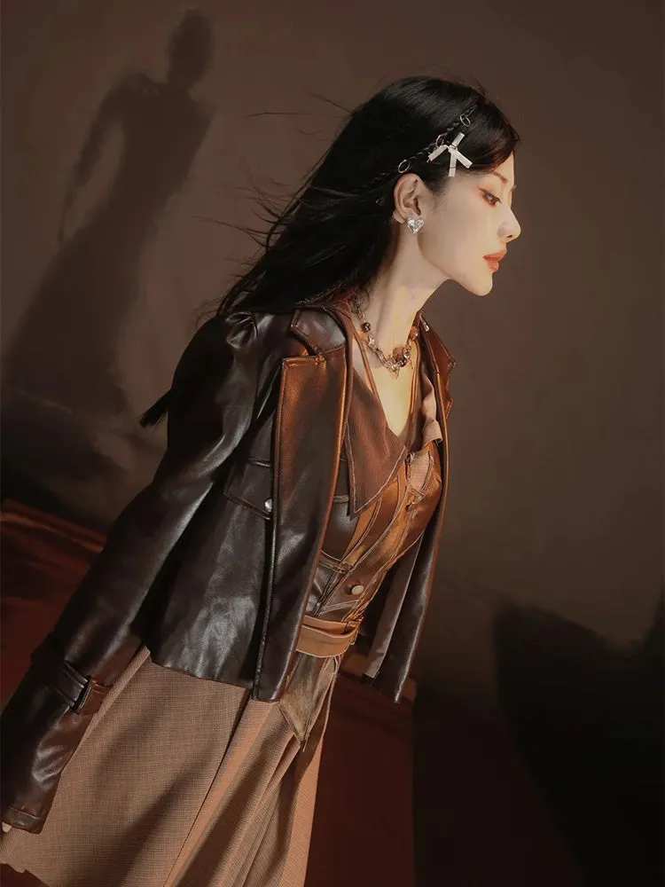 Leather-Jacket＆Trench-Coat Layered Nichi Classy Set-Up【s0000004017】