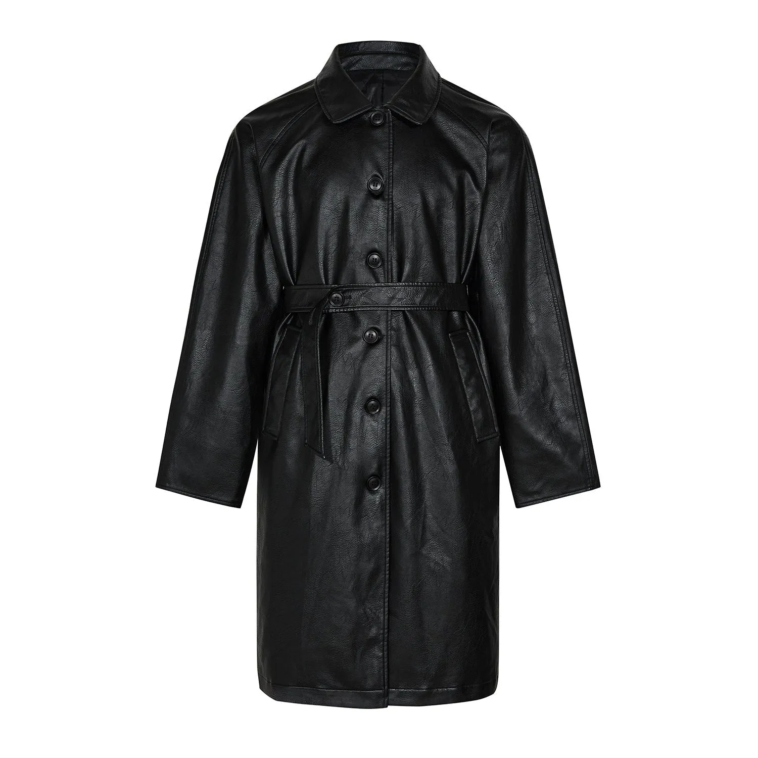 Leather Mid-length Trench Coat Men And Women