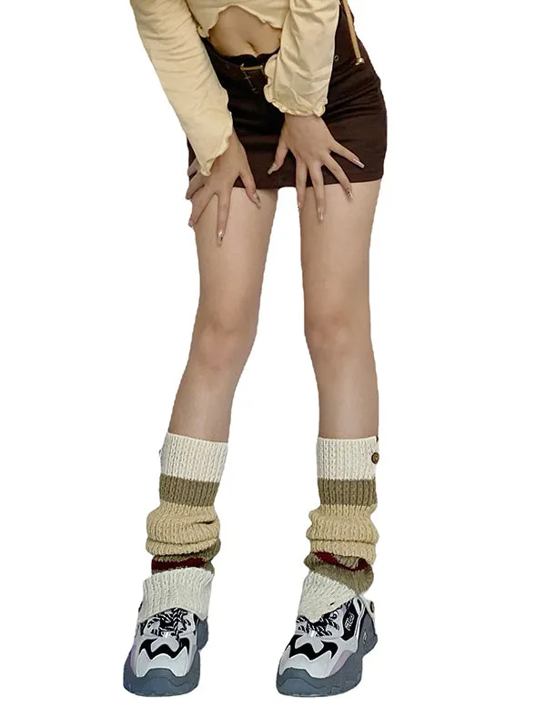 Leisure Fashion Buttoned Contrast Color Leg Warmers Accessories