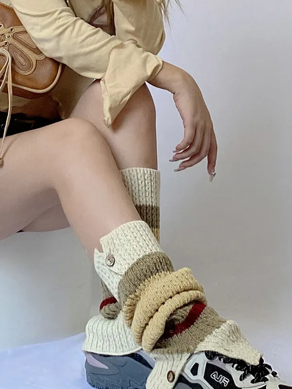 Leisure Fashion Buttoned Contrast Color Leg Warmers Accessories