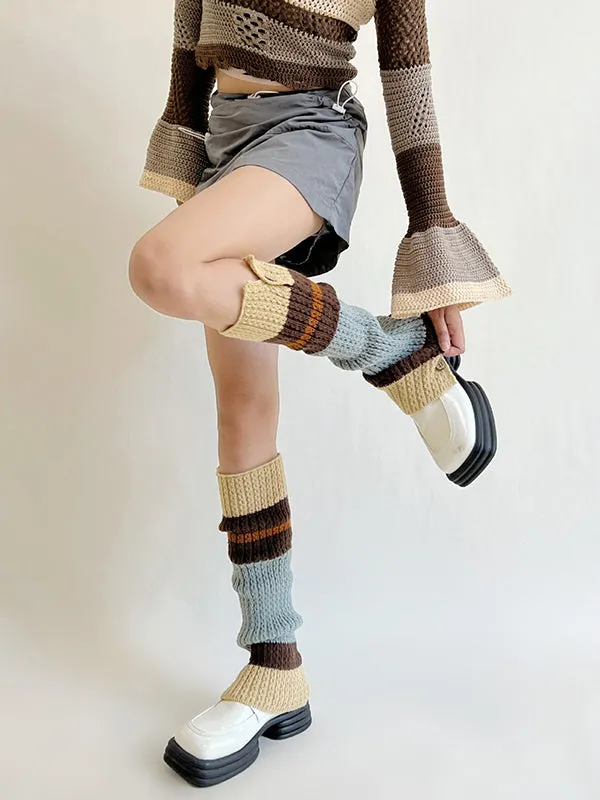 Leisure Fashion Buttoned Contrast Color Leg Warmers Accessories