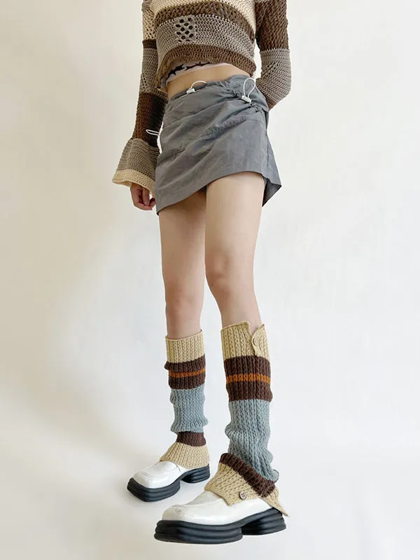 Leisure Fashion Buttoned Contrast Color Leg Warmers Accessories