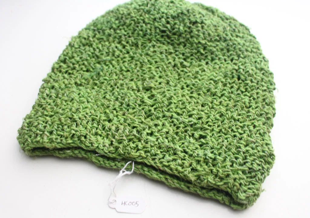 Light Weight and Soft Hand Knitted Green Hemp Beanie, Hemp Cap