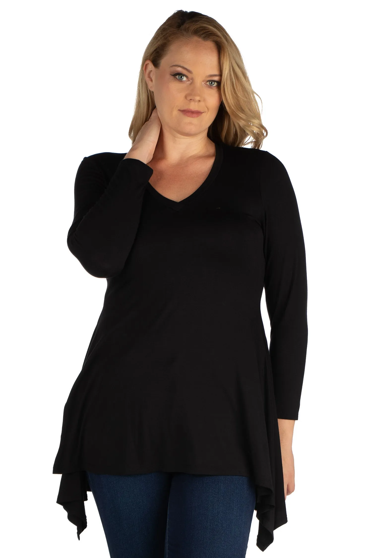 Long Sleeve Split Hemline Plus Size Tunic Top