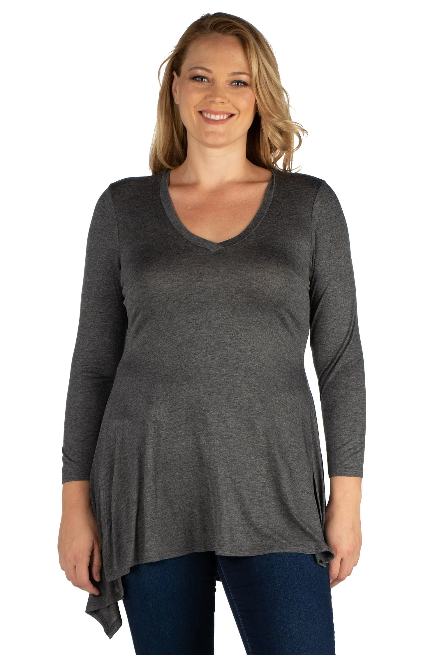 Long Sleeve Split Hemline Plus Size Tunic Top