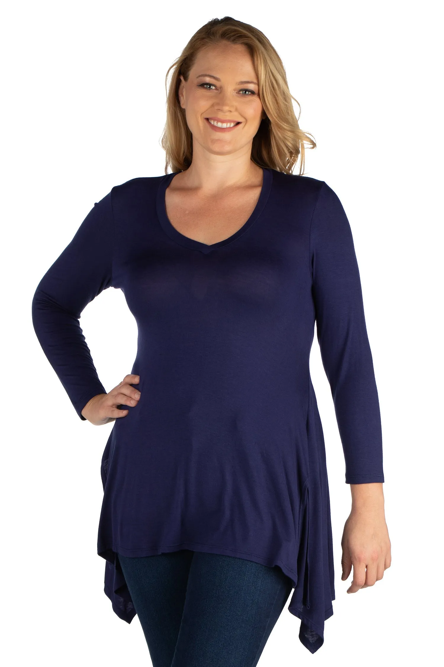 Long Sleeve Split Hemline Plus Size Tunic Top