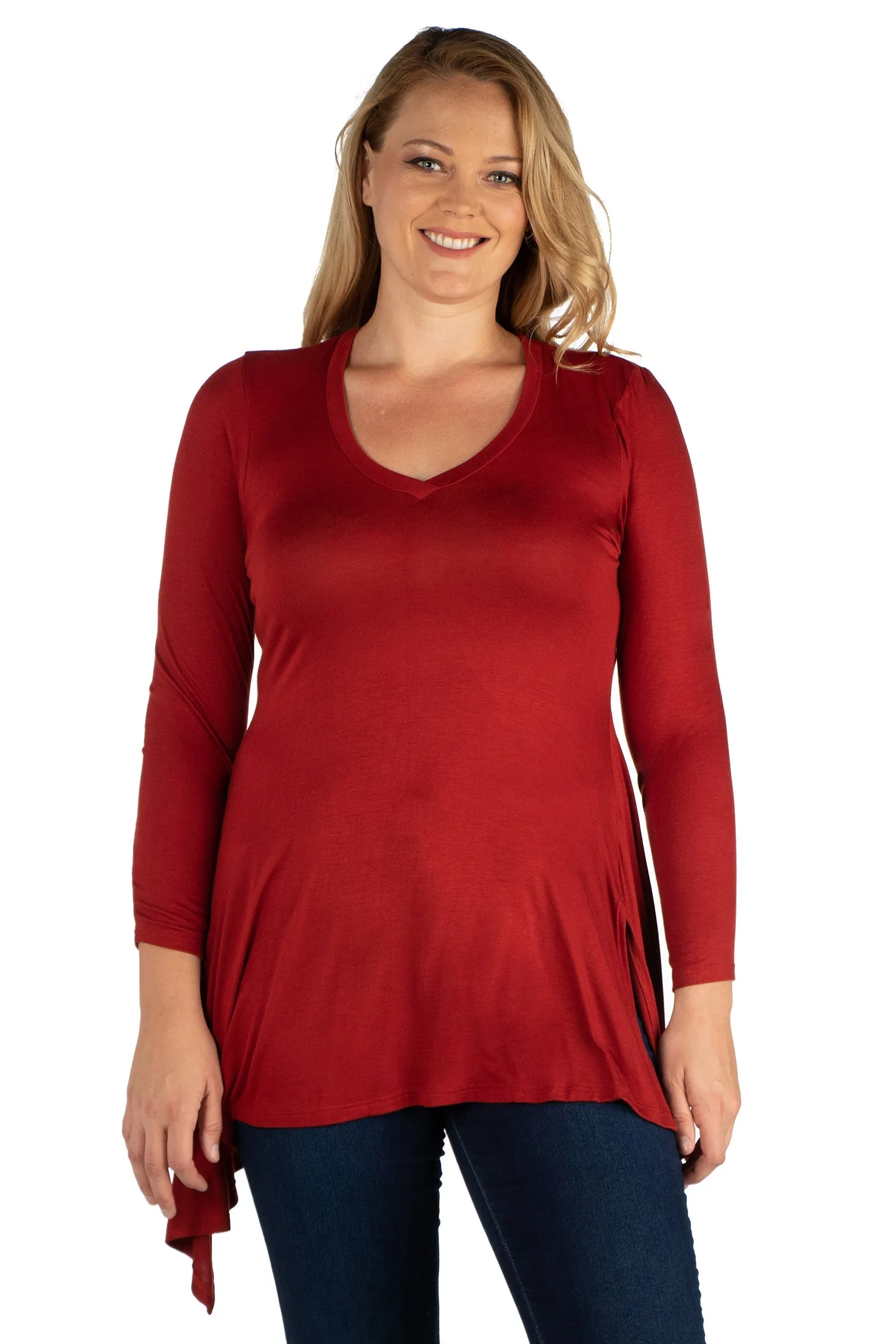 Long Sleeve Split Hemline Plus Size Tunic Top