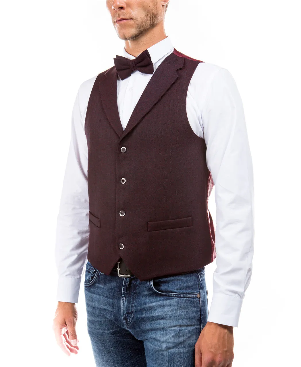 Men's Collared Burgundy Tweed Suit Vest