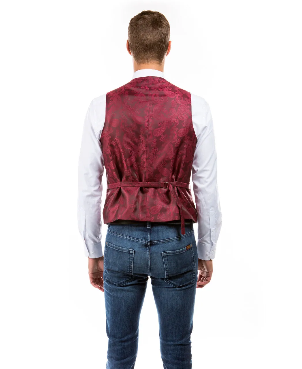 Men's Collared Burgundy Tweed Suit Vest