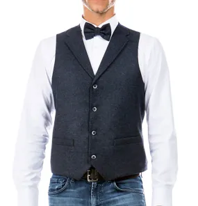 Men's Collared Navy Tweed Suit Vest