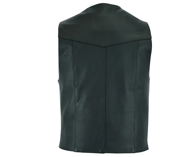 Mens Plain Black Leather Motorcycle Vest