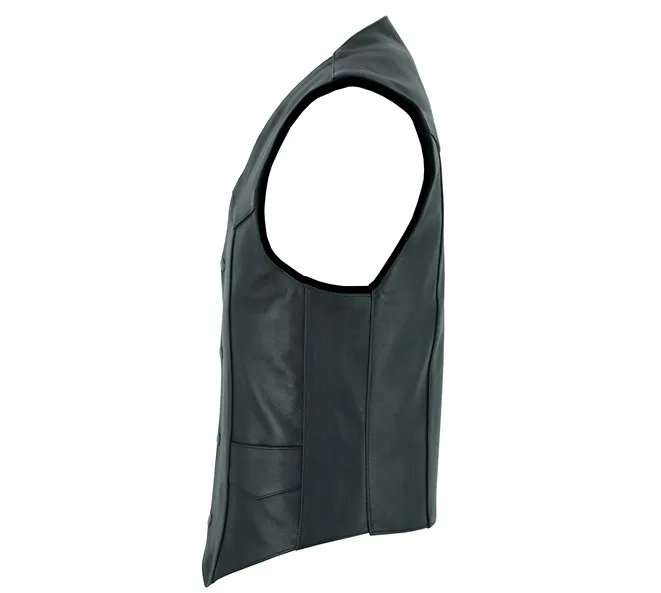 Mens Plain Black Leather Motorcycle Vest