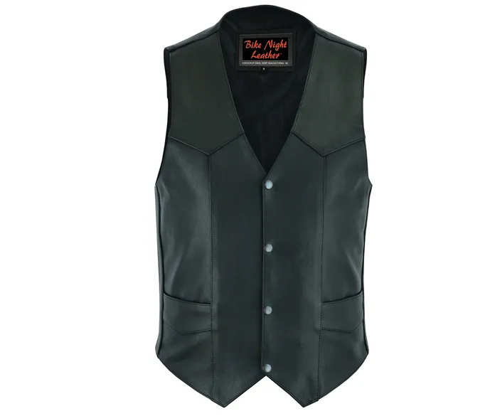 Mens Plain Black Leather Motorcycle Vest