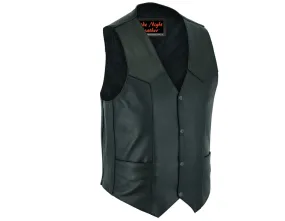 Mens Plain Black Leather Motorcycle Vest