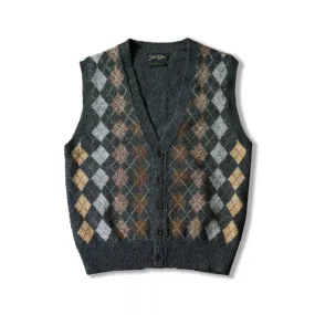 Men's Wool Vest Diamond Regular Fit Ivy British Style Sleeveless Cardigan