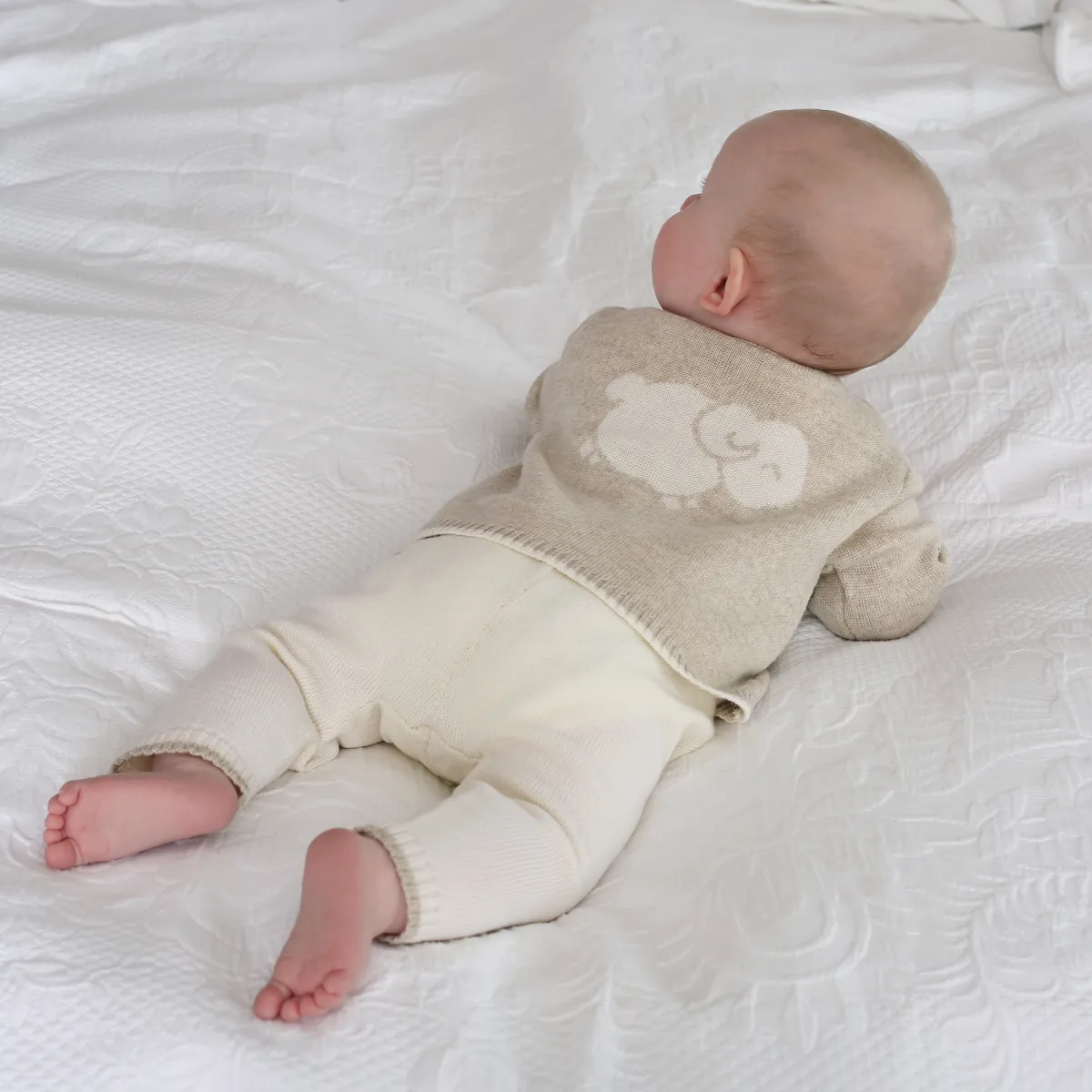 Merino Knitted Baby Leggings - White & Oatmeal