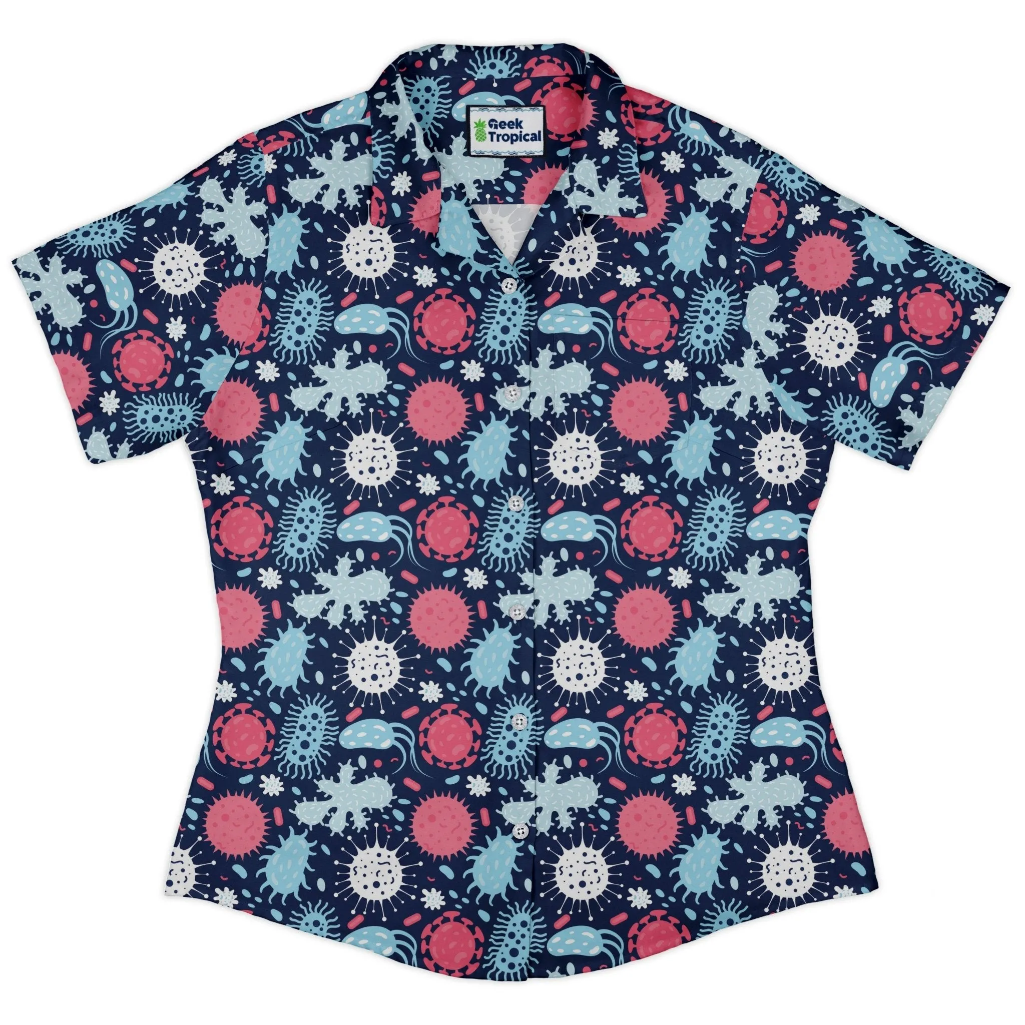 Microscopic Collection Blue Science Biology Curvy Button Up Shirt