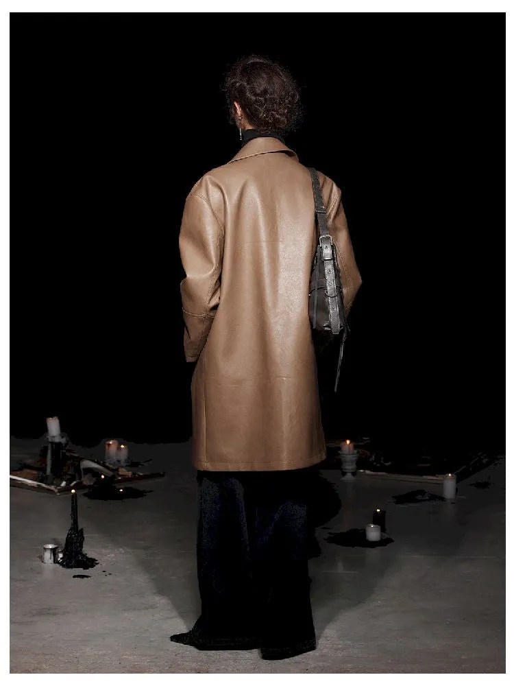 Mid-Length Silhouette Loose Leather Trench Coat【s0000005476】