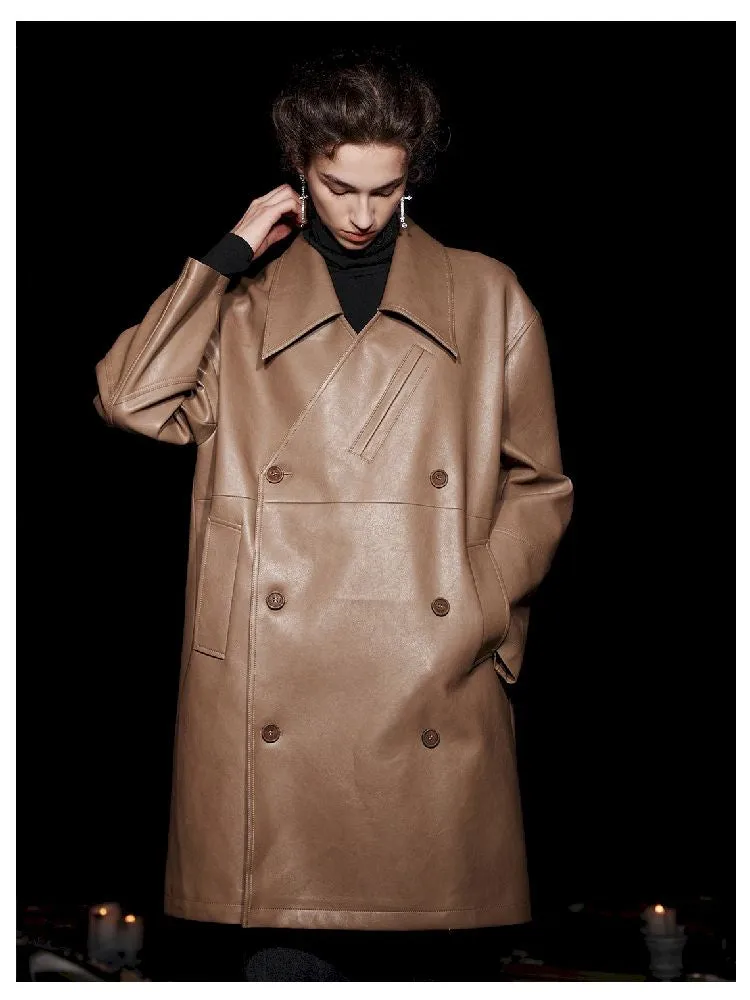 Mid-Length Silhouette Loose Leather Trench Coat【s0000005476】