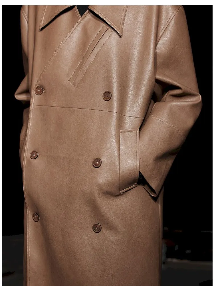 Mid-Length Silhouette Loose Leather Trench Coat【s0000005476】