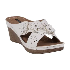 Miller White Cross Strap Floral Wedge Sandals