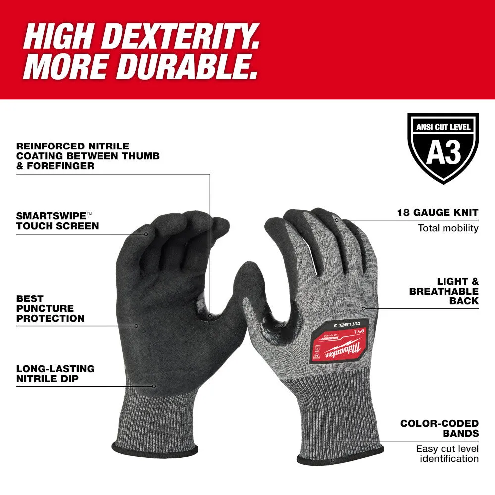 Milwaukee 48-73-7132 Cut Level 3 High-Dexterity Nitrile Dipped Gloves - L