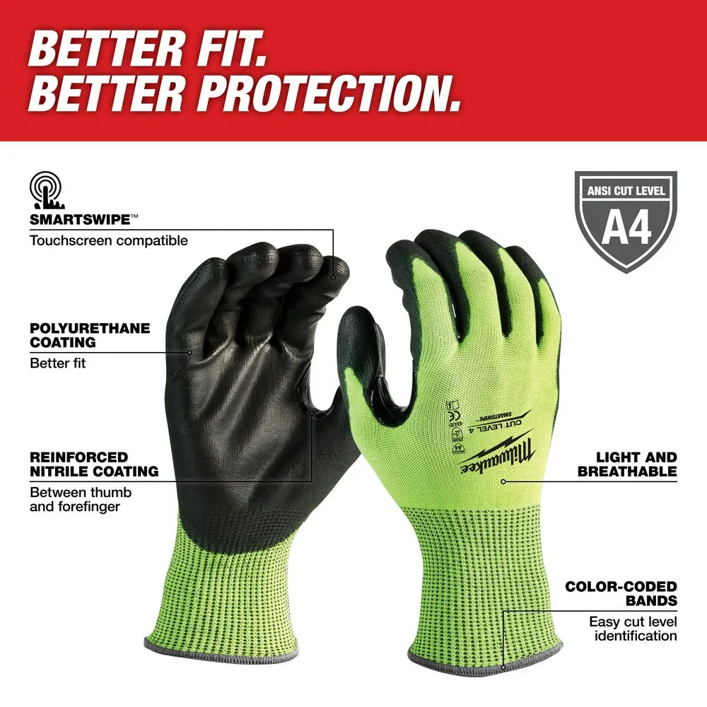 Milwaukee 48-73-8940 High Visibility Cut Level 4 Polyurethane Dipped Safety Gloves - Small