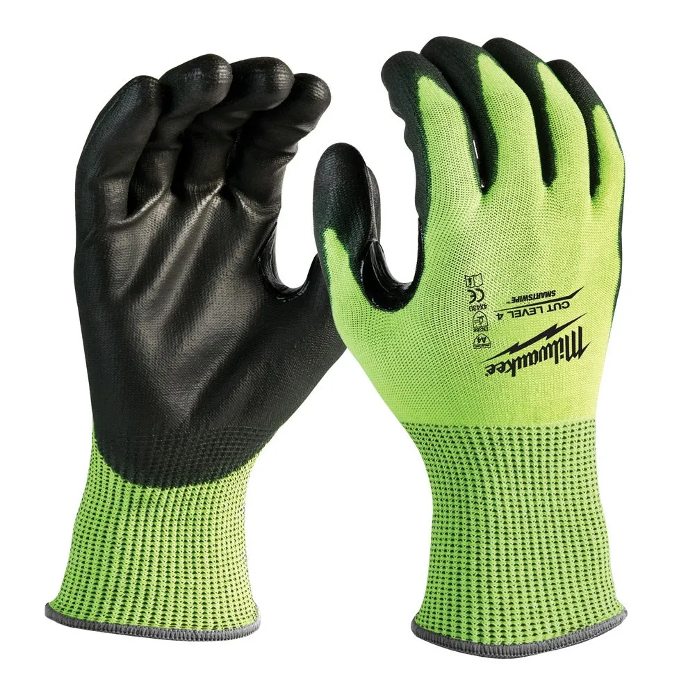 Milwaukee 48-73-8940 High Visibility Cut Level 4 Polyurethane Dipped Safety Gloves - Small