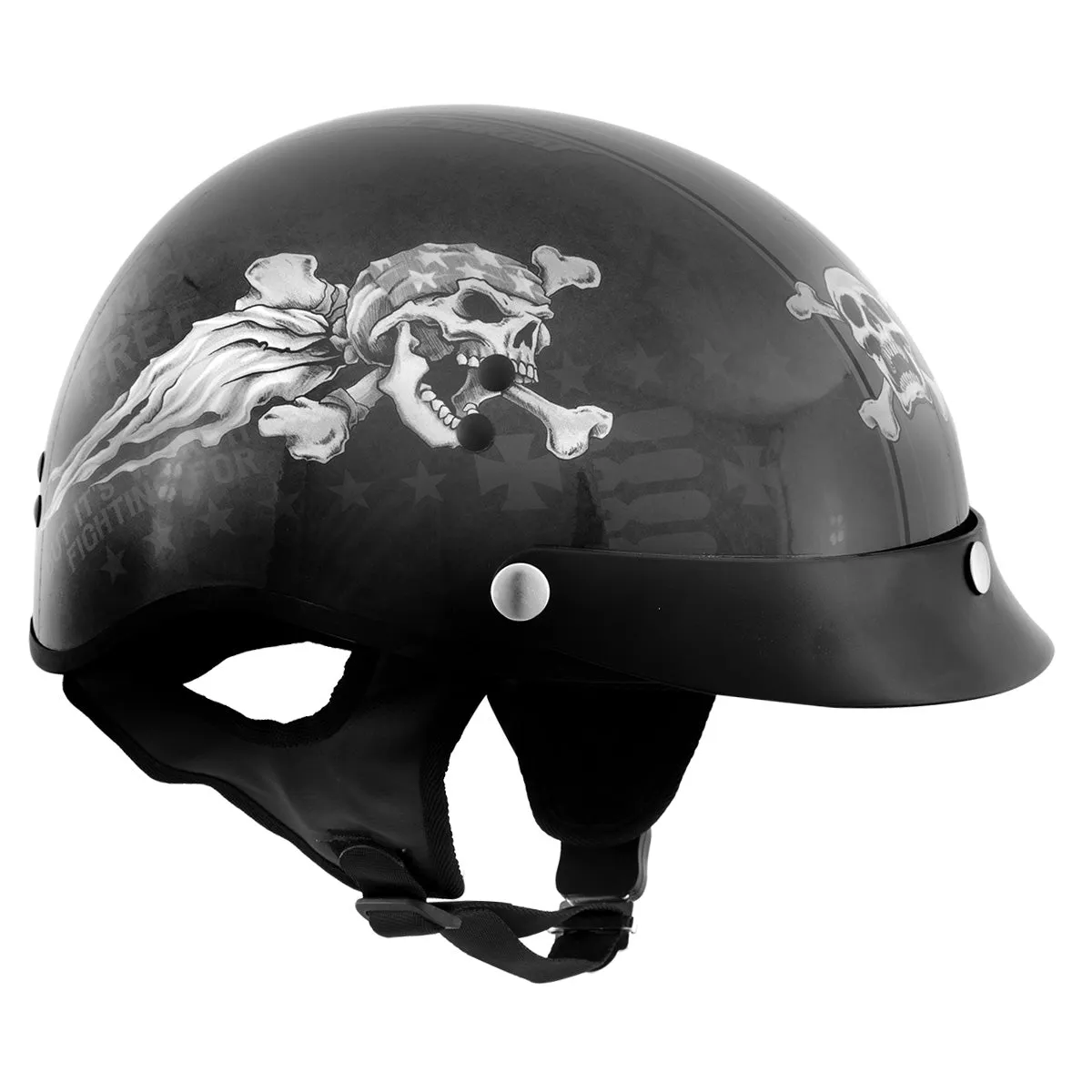 Milwaukee Helmets T70 'Freedom Skulls' Black Glossy Motorcycle DOT