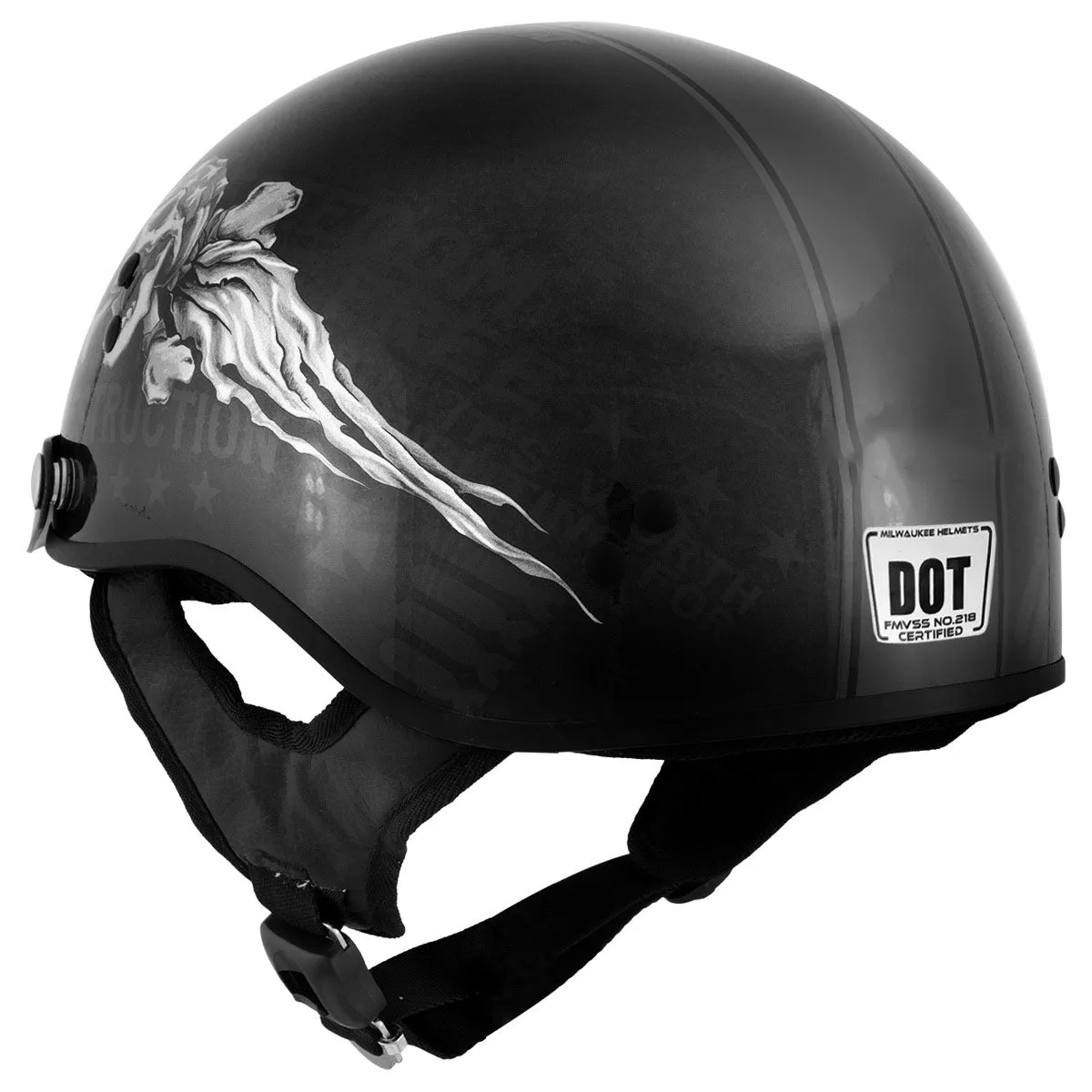 Milwaukee Helmets T70 'Freedom Skulls' Black Glossy Motorcycle DOT