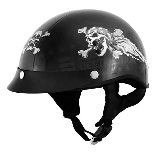 Milwaukee Helmets T70 'Freedom Skulls' Black Glossy Motorcycle DOT