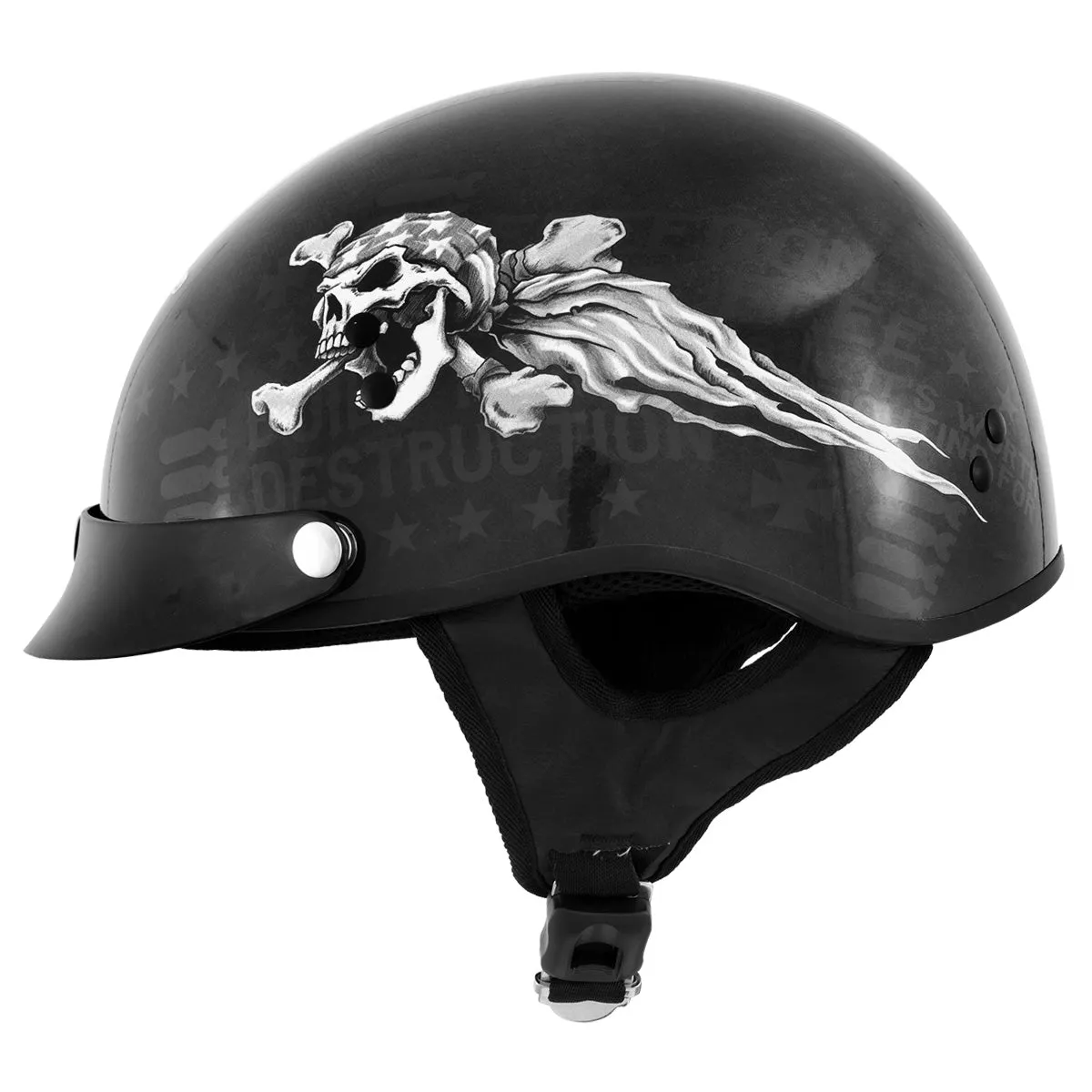 Milwaukee Helmets T70 'Freedom Skulls' Black Glossy Motorcycle DOT