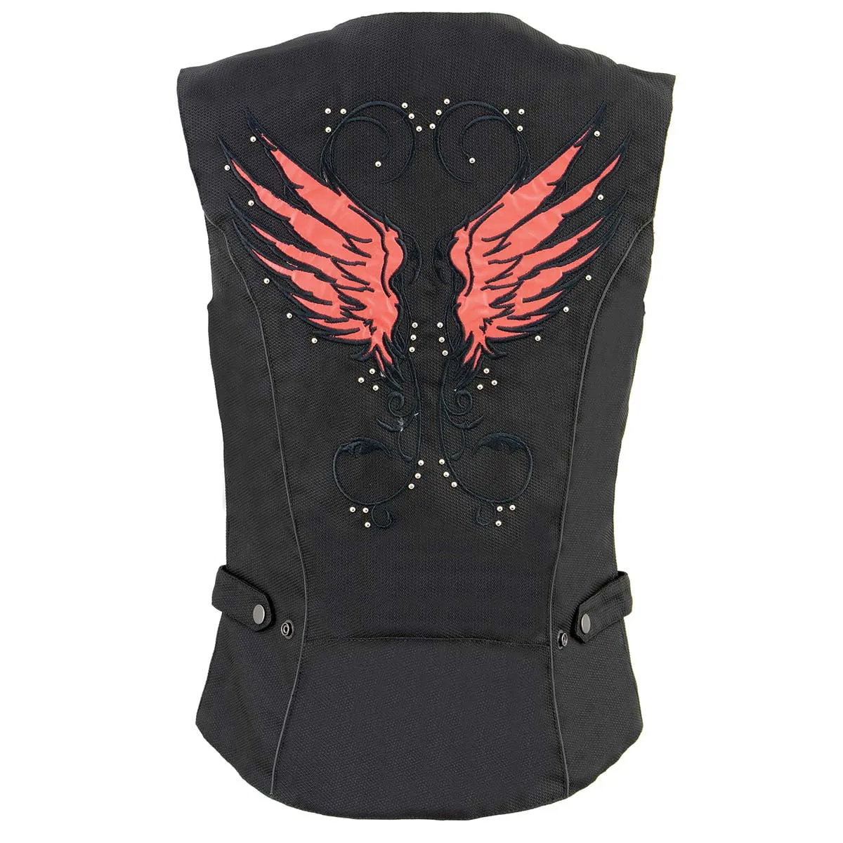 Milwaukee Leather SH1955 Ladies Black and Red Textile Vest with Wing Embroidery